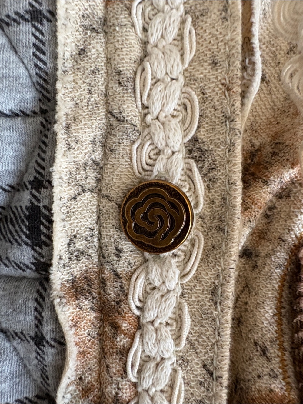 POL Beige, Tan & Gray Patchwork Hooded Jacket with Peace Patch - Picture 5 of 14